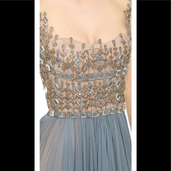 Reem Acra Embroidered Illusion Gown Blue Smoke - Picture 3 of 4